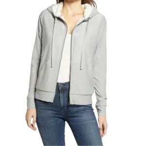 Bobeau Jacquard Zip Up Jacket Grey Star Womens  Fleece Lined Hoodie‎ Size M NWT